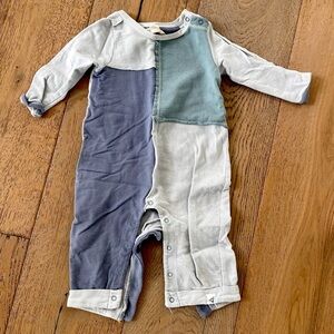 Burt's Bees Baby Boys' 100% Organic Long Sleeve Coverall Blue Block 3-6 month